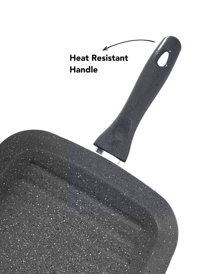 Grandi Granite Coated Pots And Pans Cookware Titanium  Set 11 PCS With Non-Stick Surfaces, Bakelite Handles, glass Lids , PFOA Free- Grey - Image 2